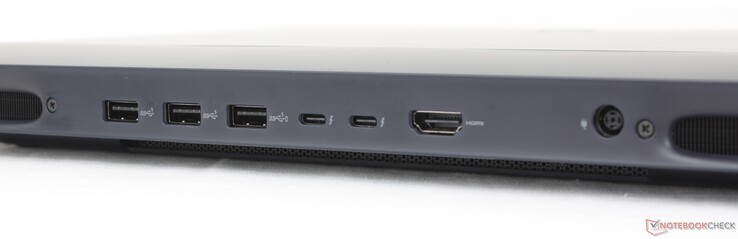 后部：3x USB-A 3.2 Gen. 1 (5 Gbps)、2x USB-C Thunderbolt 5 w/ DisplayPort 2.1 + Power Delivery、HDMI 2.1、交流适配器