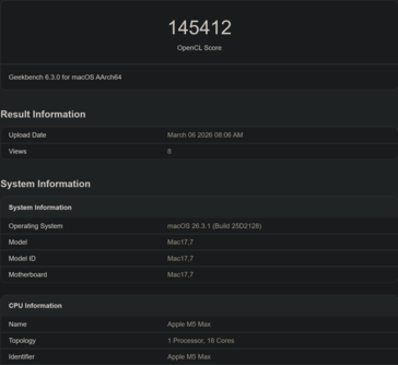 Apple M5 Max Geekbench OpenCL