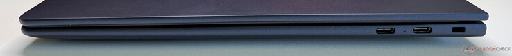 右：2 个 USB-C 4.0，带 Thunderbolt 4（40 Gbit/s、DisplayPort ALT Mode 2.1、Power Delivery 3.0），Kensington 安全插槽