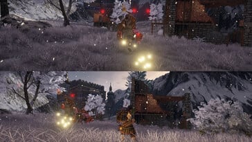 一张展示《Outward Definitive Edition》分屏画面的图片。
