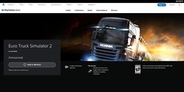 PlayStation 商店中的《欧洲卡车模拟器 2》列表（图片来源：PlayStation）
