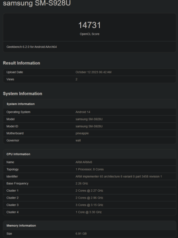 骁龙 8 代 3 OpenCL 基准（图片来自 Geekbench）