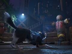 来自 Barkour 的德国牧羊犬特工 T.H.U.N.D.E.R. 穿着间谍装备蹲在训练场上，背景是一座城堡，前方是目标假人。(图片来源：Varsav Game Studios via Steam）