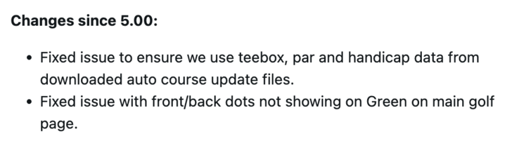 Garmin Approach S12 智能手表系统软件 5.10 的更改日志。(图片来源:Garmin 论坛帖子截图)