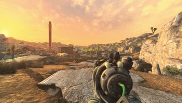 来自 Long 15 - NCR Expansion 的图片显示了 FPS 视图中的同一城市。(图片来源:ToxicWhiteout - Nexus Mods)