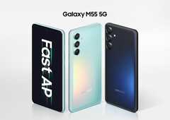 三星为Galaxy M55 设计了绿色和蓝色外观（图片来源：三星）