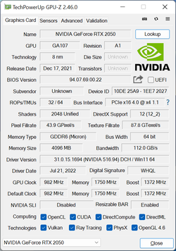 GPU-Z NvidiaGeForce RTX 2050