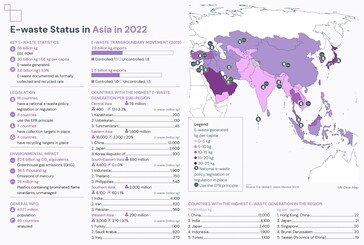 亚洲电子废物回收详情。(资料来源：《2024 年全球电子废物监测报告）