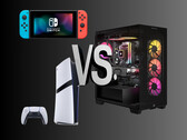PC 与游戏机游戏对比图（图片来源：任天堂美国公司、索尼 PlayStation、Corsair Gaming（有编辑）：任天堂美国公司、索尼 PlayStation、Corsair Gaming（经编辑）