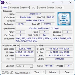 CPU-Z酷睿i7-1360P