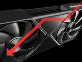 Nvidia RTX 5090 GPU，向下箭头表示性能下降。