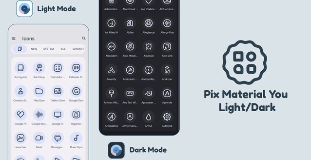 Pix Material You 拥有支持动态色彩的主题图标,即使是最不起眼的应用程序也能使用图标(图片来源:PashPuma Design)