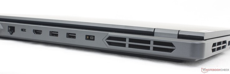 后部RJ-45 (1 Gbps)、USB-C 10 Gbps（带 140 W 送电功能）、DisplayPort 1.4、HDMI 2.1（最高 4K60）、2x USB-A 5 Gbps、交流适配器