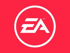 红色背景上的 EA 徽标图片。(图片来源：Electronic Arts）