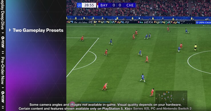 EA Sports FC 26》游戏预告片将 Switch 2 与其他当前世代游戏机进行了分组（图片来源：截图，EA Sports FC YouTube）