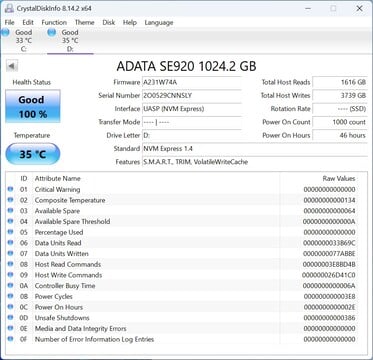 ADATA SE920 以 USB 3.2 Gen2 速度运行