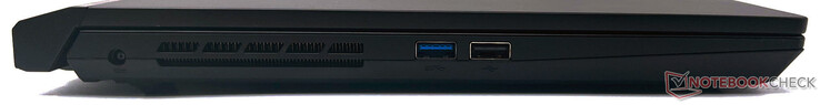 左边：DC-in，USB 3.2 Gen1 Type-A，USB 2.0 Type-A