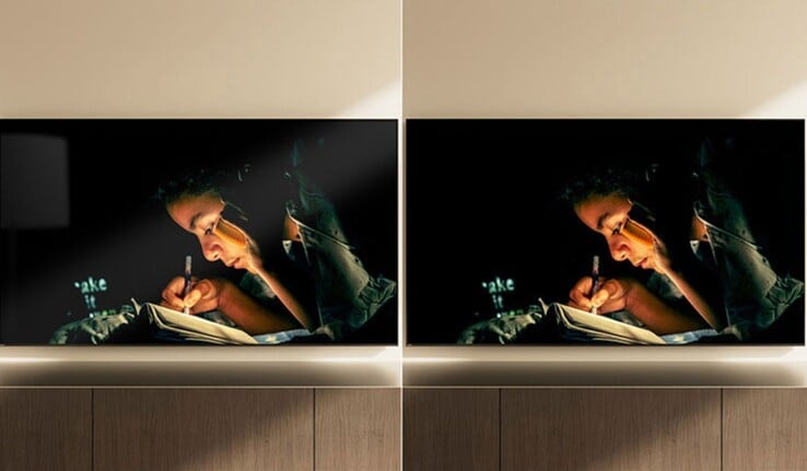 在 Bravia 9 II 高清电视上使用的 Immersive Black Screen Pro 防反射和防眩光薄膜 (R) 示例。