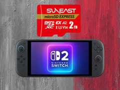 Suneast 2TB MicroSD Express 卡展示在 Switch 2 上方