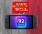 Suneast 2TB MicroSD Express 卡展示在 Switch 2 上方