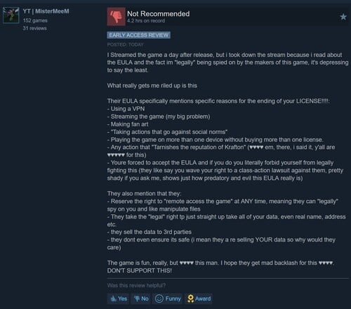 显示《Subnautica 2》Steam 版负面评论