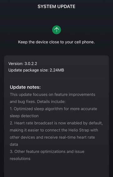 Amazfit Helio Strap 3.0.2.2 版软件的发布说明。(图片来源：u/Secure-Carrot9971 via Reddit）