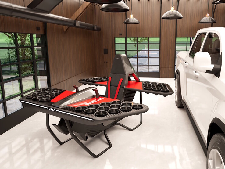 Leo Flight JetBike 空中快车小巧玲珑，可以放在车库内进行家用充电。(图片来源：Leo Flight）