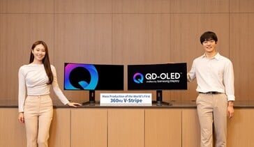 三星锐利的 V-Stripe QD-OLED 面板，刷新速度为 360 Hz。(图片来源：三星显示器）