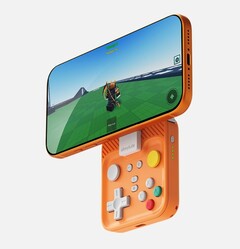 Abxylute M4 卡扣式游戏控制器可通过磁力吸附到Apple MagSafe 兼容手机上。(图片来源：Abxylute）