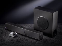 该台式音箱套装在中国市场的售价约为548美元。图为展示 soundbar、低音炮和控制器的宣传图。