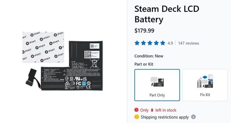 iFixit 上列出了 Steam Deck LCD 电池。