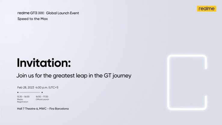 Realme发布其GT3 240W的发布公告。(来源：Realme通过GSMArena)