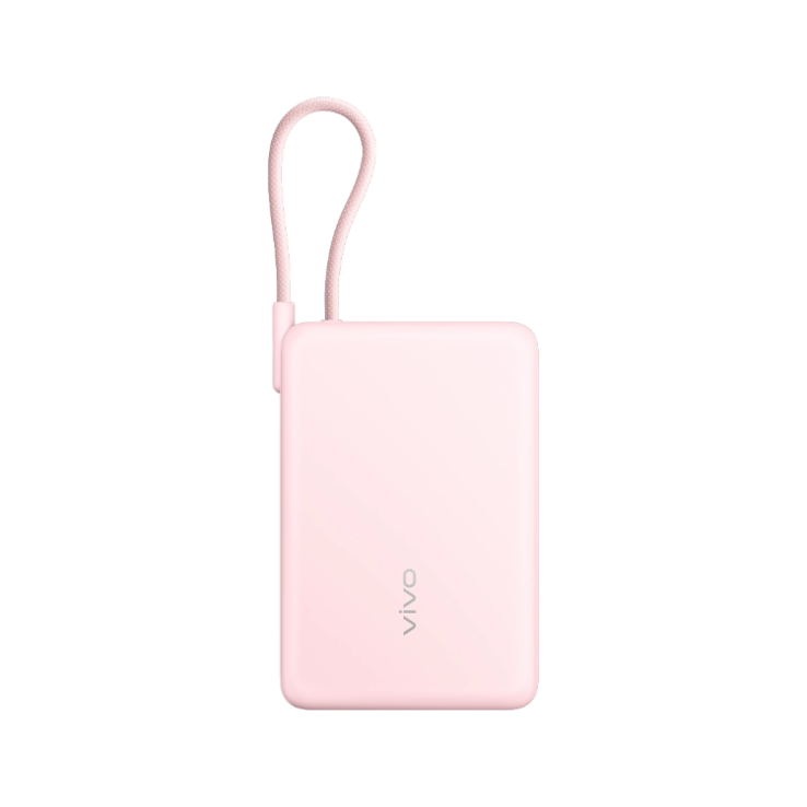 vivo 33W 移动电源，内置数据线 10000mAh（粉红色）。(图片来源：vivo）