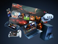 Xbox Play Anywhere 的宣传图片，可在电视、掌上电脑、游戏机和笔记本电脑上使用 Xbox 模式。