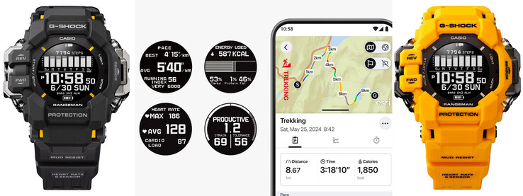 蓝牙连接可提供健康数据分析和 GPS 徒步地图。(来源：卡西欧）