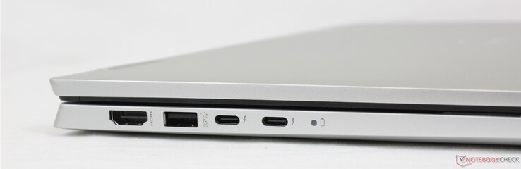 左边：HDMI 1.4，USB-A 3.2 Gen.1，2个USB-C/Thunderbolt 4 + Power Delivery + DisplayPort