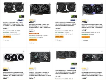 RTX 5060 Ti 16 GB 在 Newegg 上的价格。(图片来源：Newegg）