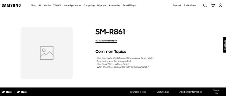 RM-R861Galaxy 官方支持页面上的手表（图片来源：三星）