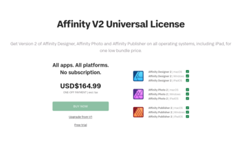 网站撤消前的 Affinity 通用定价。(图片来源：Affinity）