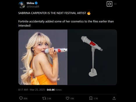 堡垒之夜》Sabrina Carpenter 麦克风泄露（图片来源：截图，ShiinaBR X 账号）