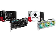 华擎 Radeon RX 9060 XT 挑战者（左）和钢铁传奇（右）图形处理器。(图片来源：华擎）