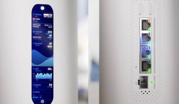 路由器有显示屏和多个端口（图片来源：Ubiquiti Networks）