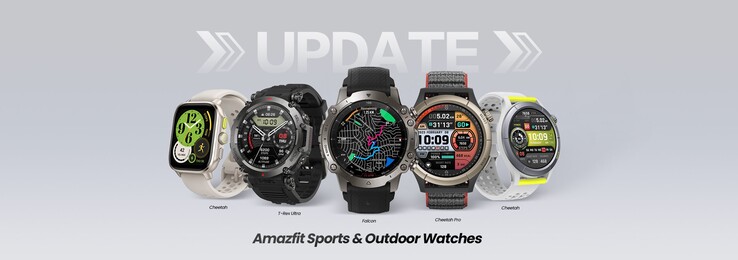 新的 Amazfit 更新适用于各种猎豹、猎鹰和 T-Rex Ultra 智能手表。(图片来源：Amazfit）