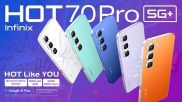 Hot 70 Pro 提供六种颜色可选