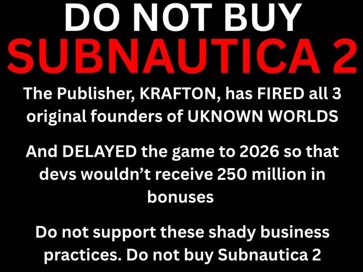 Subnautica subreddit 上的粉丝要求抵制。(图片来源：Reddit 上的 Specialist-Target461）