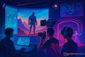 由虚拟制作、人工智能和 VR 技术驱动的未来派电影场景（图片来源：OpenAI/DALL-E）