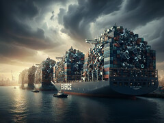 德国回收了 747 000 吨电子垃圾，用于提取有价值的原材料。这相当于世界上七艘最大集装箱船的巨大货运量。(图片：谷歌双子座人工智能）