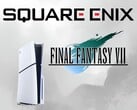 PS5 旁边的 Square Enix 和《最终幻想 7》标识(图片来源:Square Enix、索尼 PlayStation)