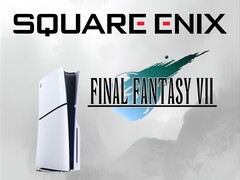 PS5 旁边的 Square Enix 和《最终幻想 7》标识（图片来源：Square Enix、索尼 PlayStation）