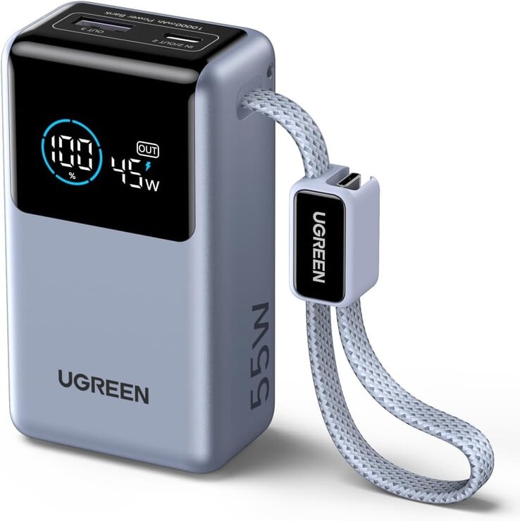 带集成电缆的 Ugreen 55W Power Bank 10,000 mAh。(图片来源：亚马逊）